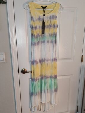 CHARLIE B Yellow Tie-Dye Tank Top with Black Accent